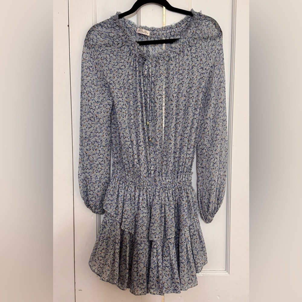 Loveshackfancy silk blue floral dress